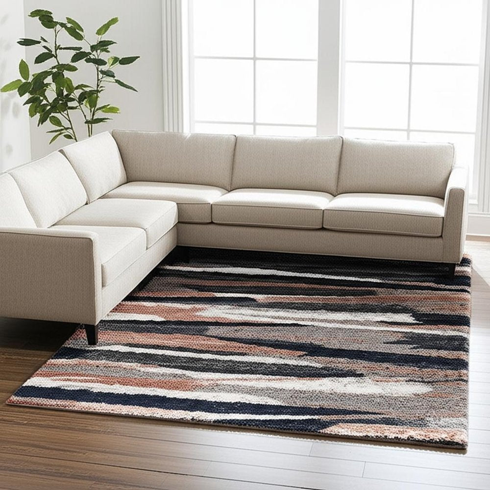 7' X 9' Gray And Black Strokes Area Rug