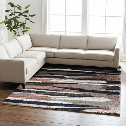 7' X 9' Gray And Black Strokes Area Rug