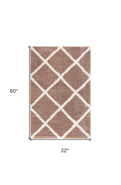 3' X 5' Beige Geometric Area Rug
