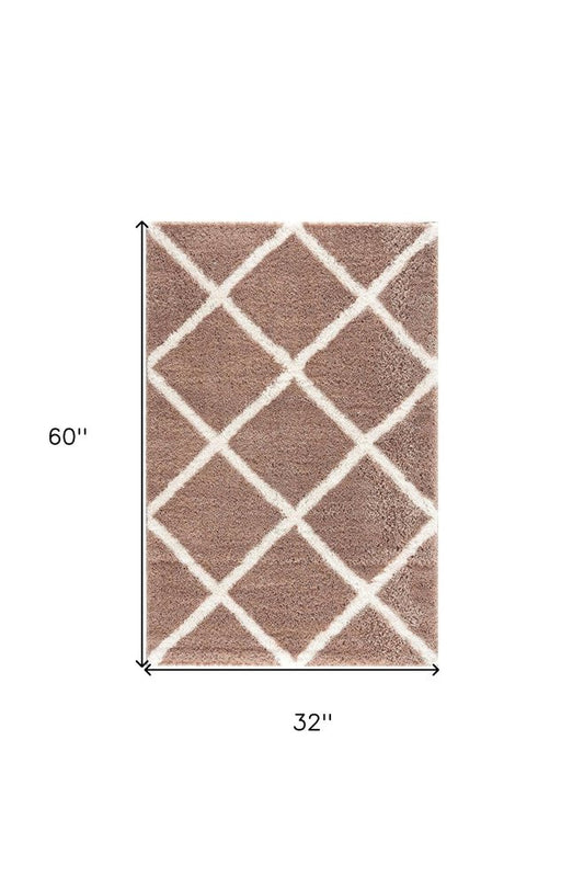 3' X 5' Beige Geometric Area Rug