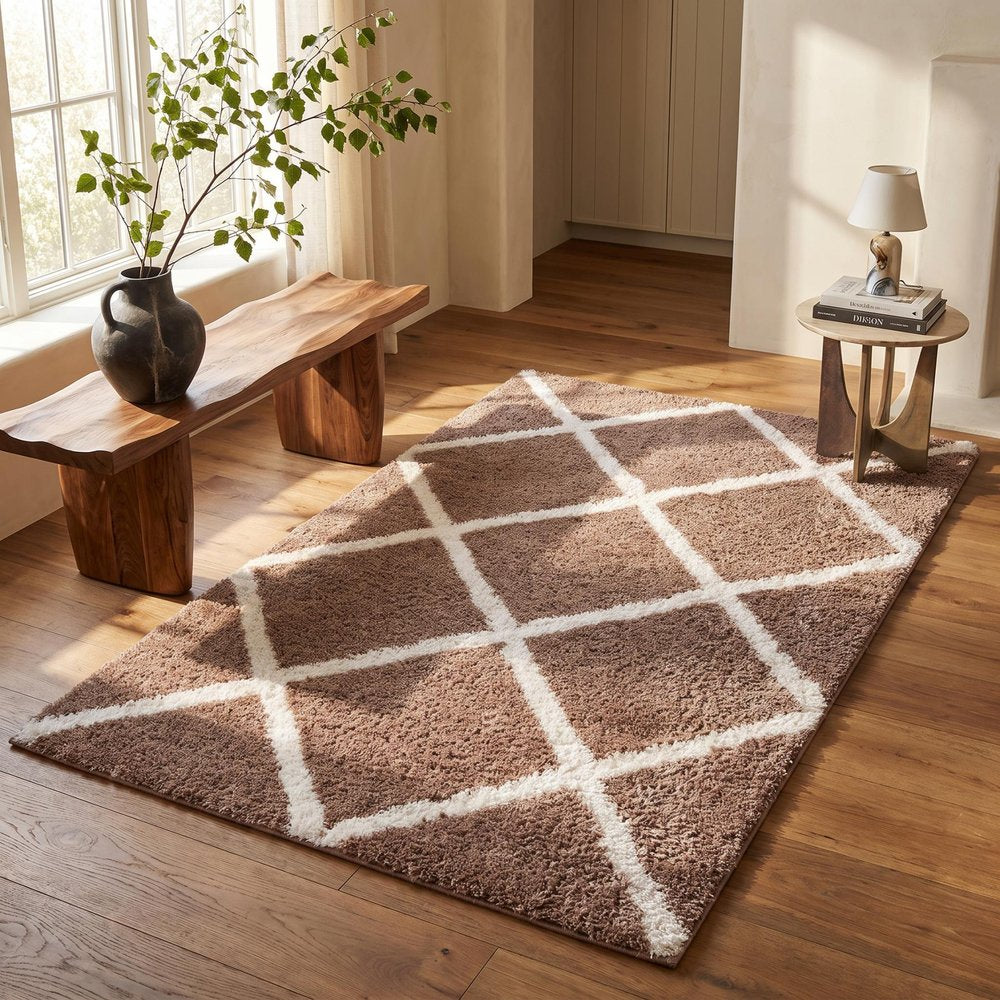 3' X 5' Beige Geometric Area Rug