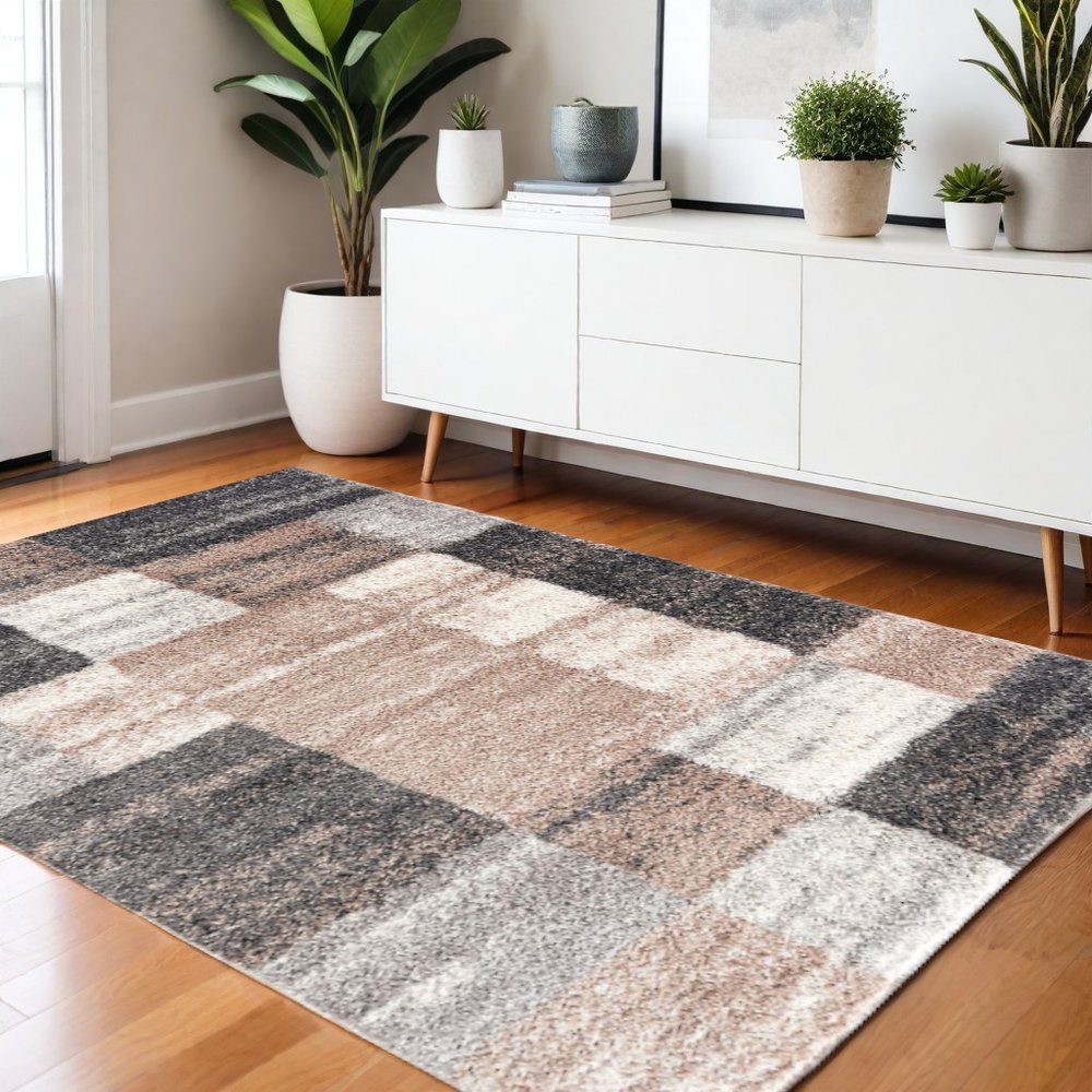 5' X 8' Beige Modern Blocks Area Rug