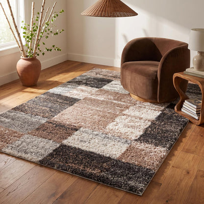 5' X 8' Beige Modern Blocks Area Rug