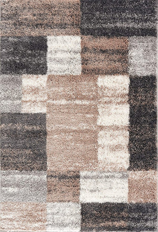5' X 8' Beige Modern Blocks Area Rug