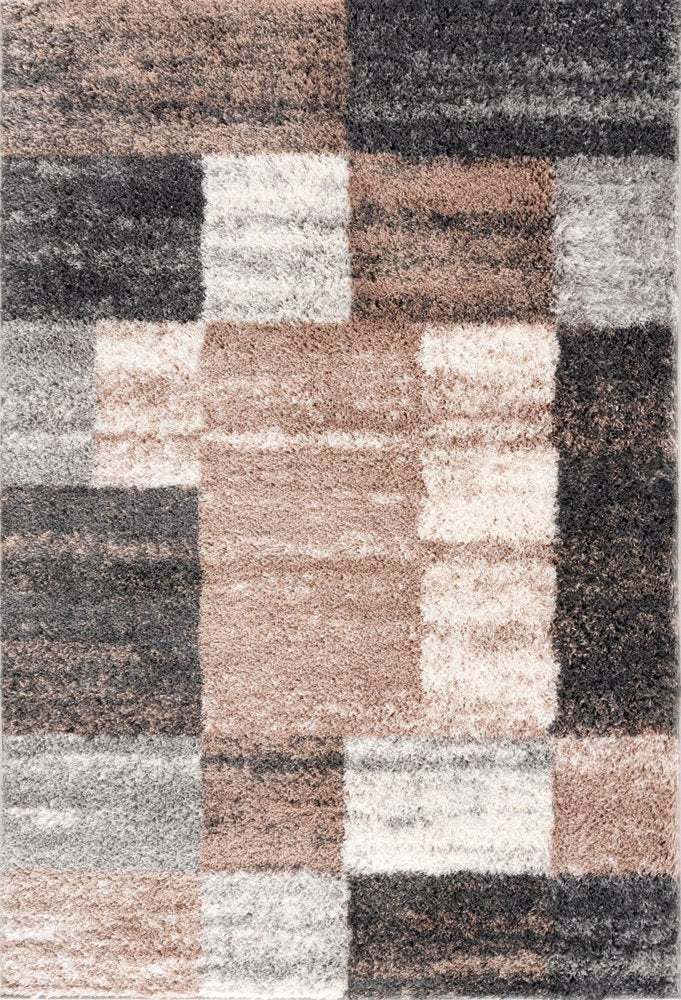 5' X 8' Beige Modern Blocks Area Rug