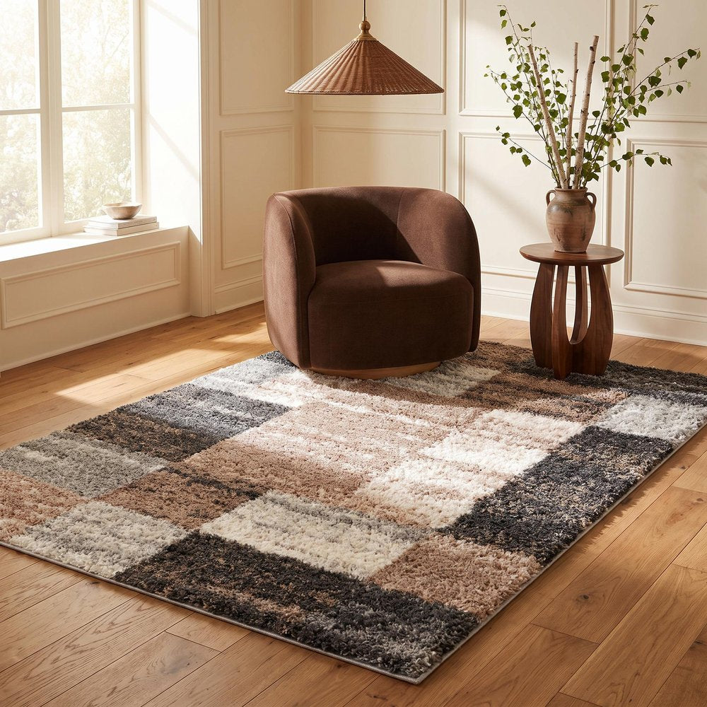 5' X 8' Beige Modern Blocks Area Rug