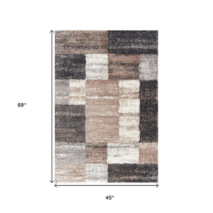 4' X 6' Beige Modern Blocks Area Rug