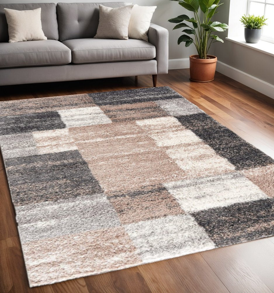 5' X 8' Beige Modern Blocks Area Rug
