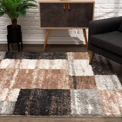 5' X 8' Beige Modern Blocks Area Rug