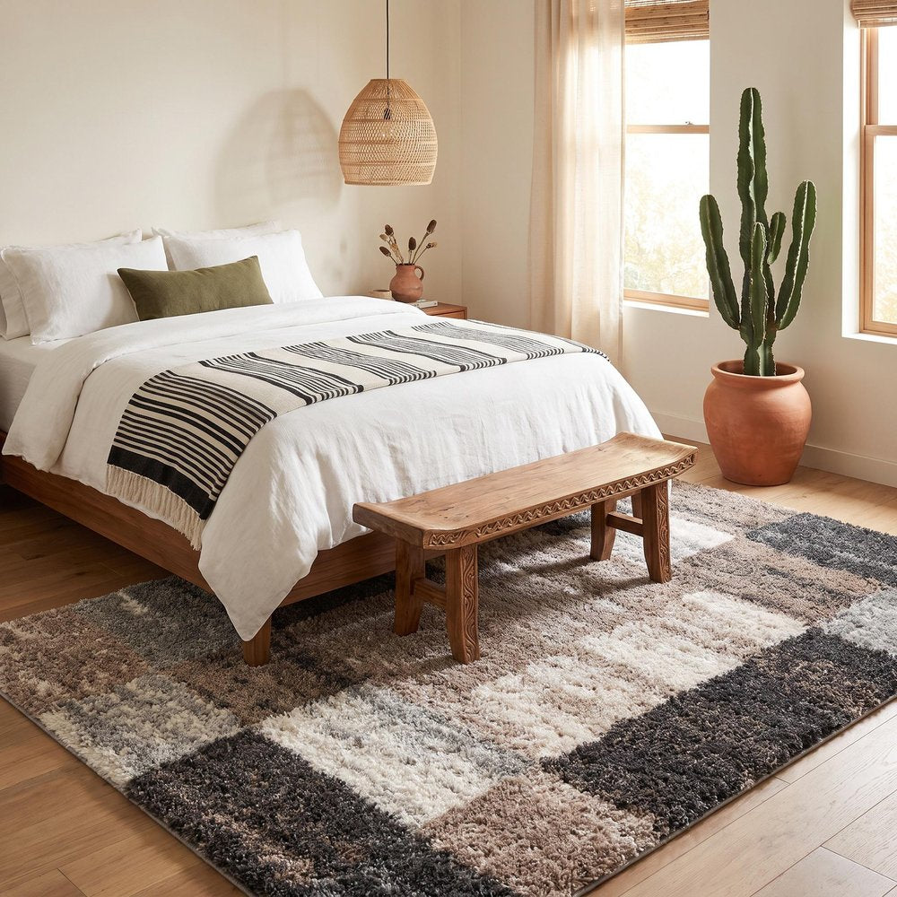 5' X 8' Beige Modern Blocks Area Rug