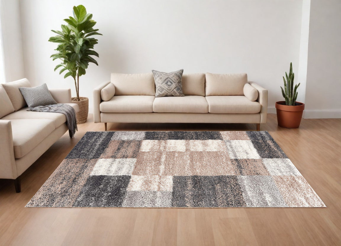 4' X 6' Beige Modern Blocks Area Rug