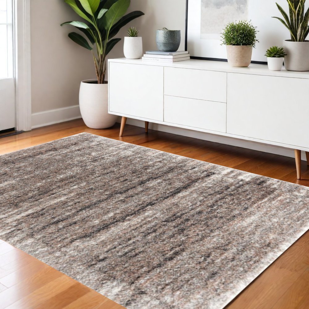 5' X 8' Ivory And Brown Retro Mod Area Rug