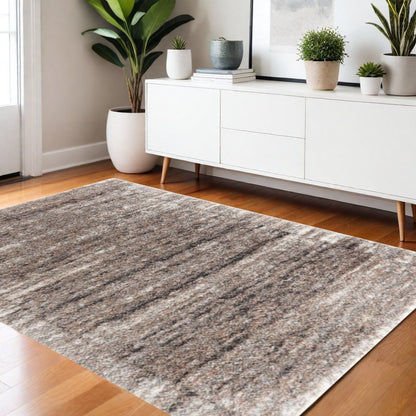 7' X 9' Ivory And Brown Retro Mod Area Rug