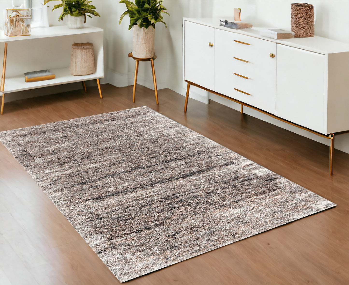 4' X 6' Ivory And Brown Retro Mod Area Rug