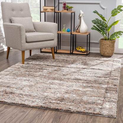 7' X 9' Ivory And Brown Retro Mod Area Rug