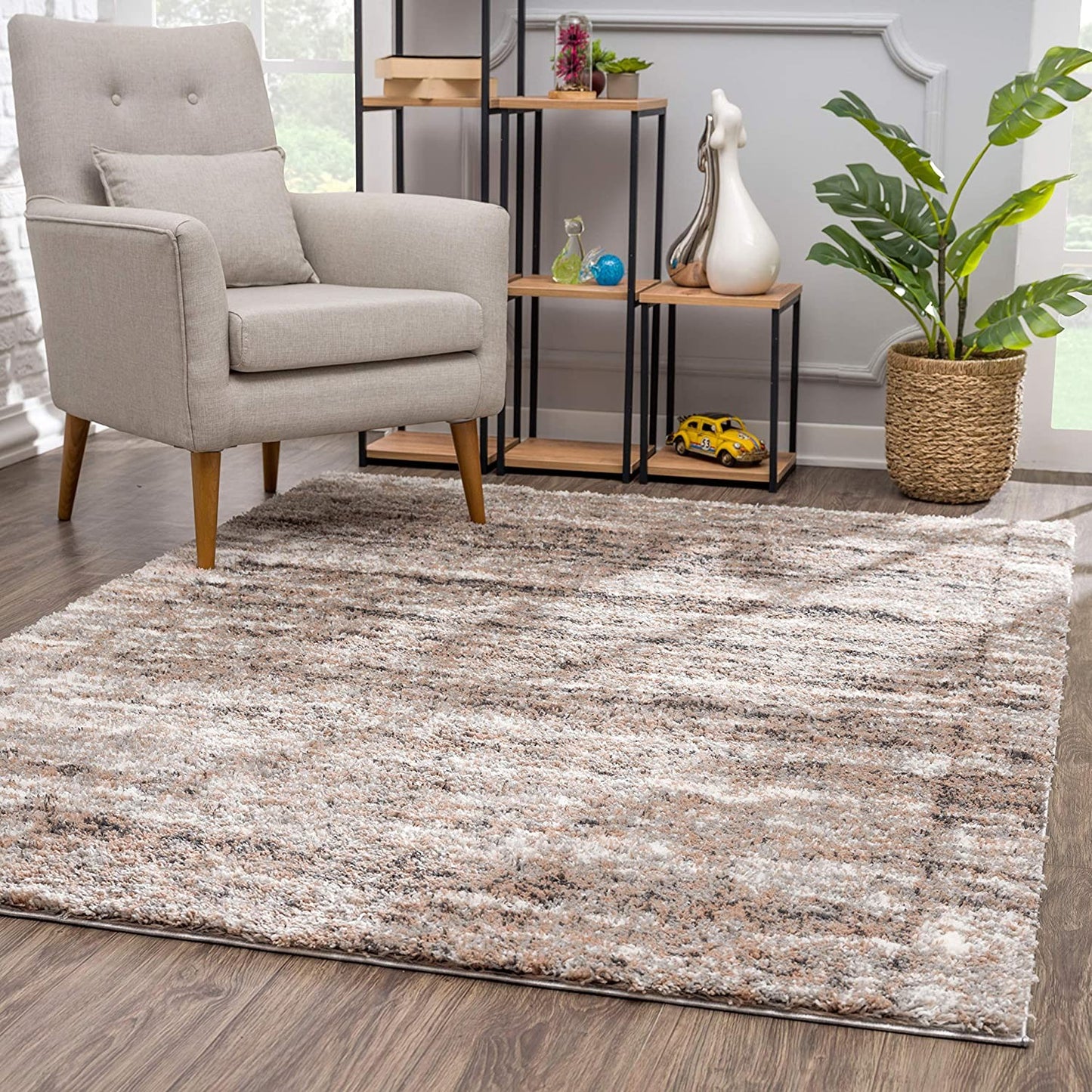 4' X 6' Ivory And Brown Retro Mod Area Rug