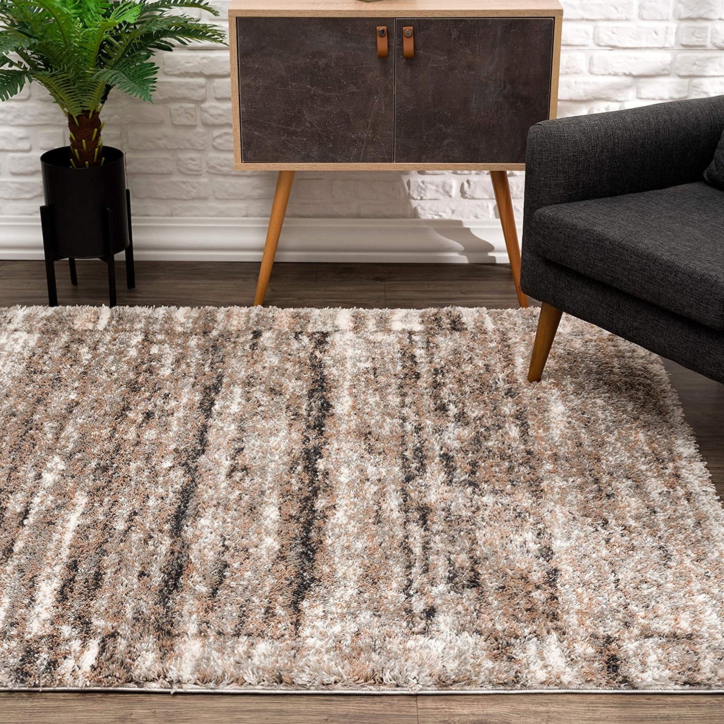 4' X 6' Ivory And Brown Retro Mod Area Rug