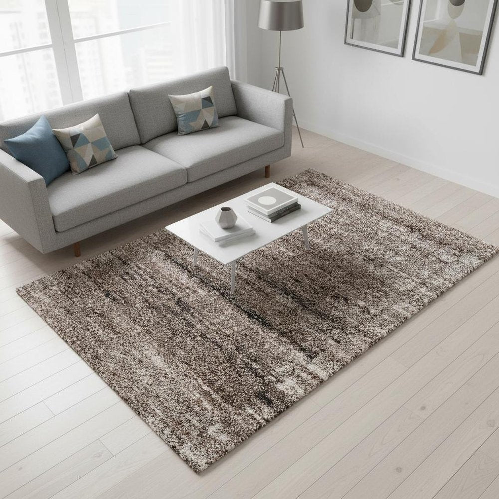 4' X 6' Ivory And Brown Retro Mod Area Rug