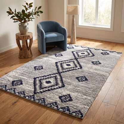 4' X 6' Gray And Navy Boho Chic Area Rug
