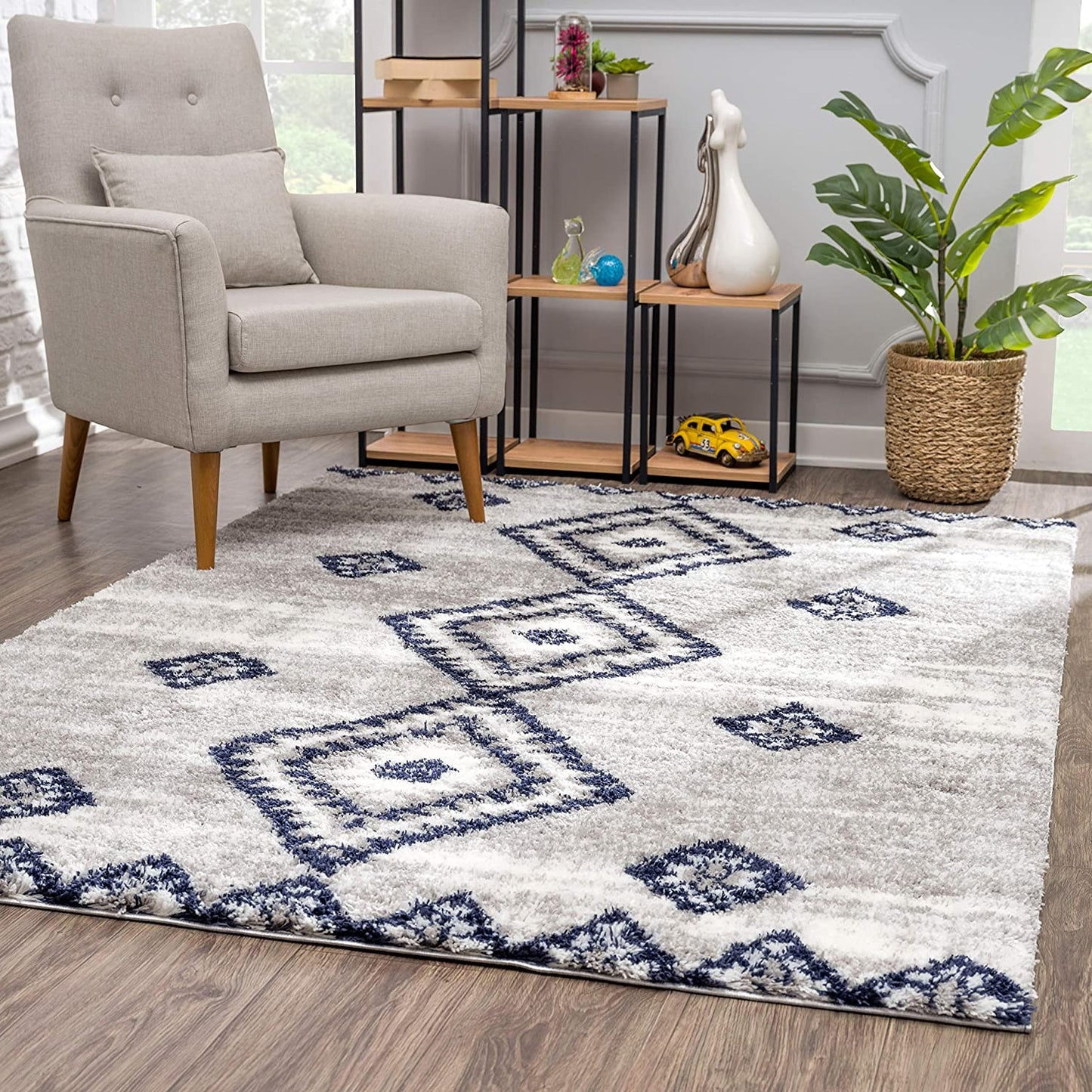 4' X 6' Gray And Navy Boho Chic Area Rug