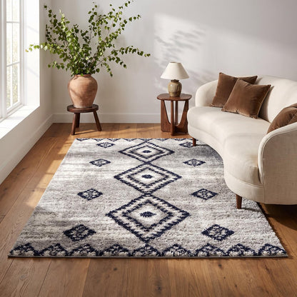 4' X 6' Gray And Navy Boho Chic Area Rug