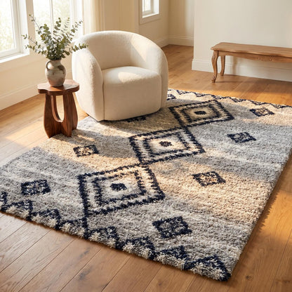 4' X 6' Gray And Navy Boho Chic Area Rug