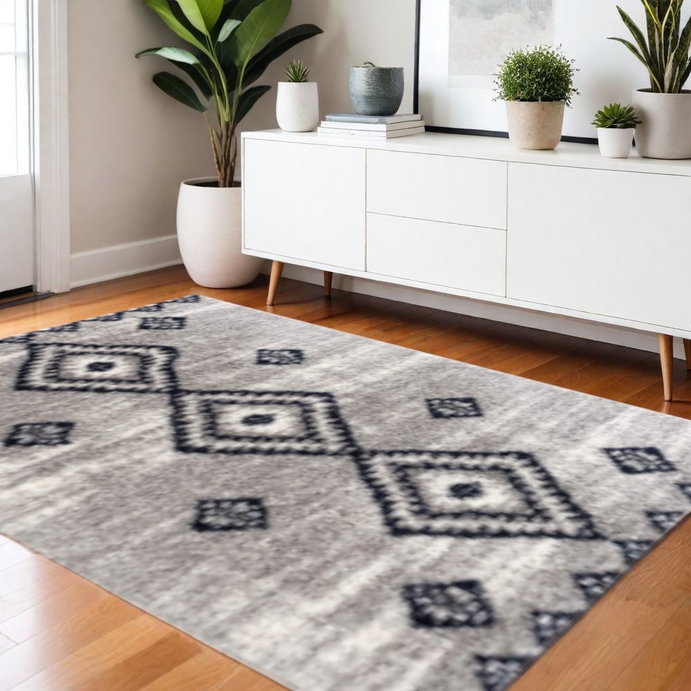 4' X 6' Gray And Navy Boho Chic Area Rug