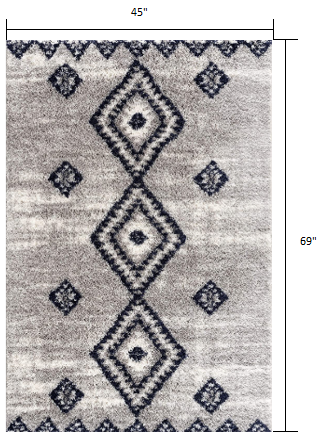 4' X 6' Gray And Navy Boho Chic Area Rug