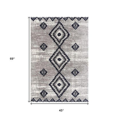 4' X 6' Gray And Navy Boho Chic Area Rug