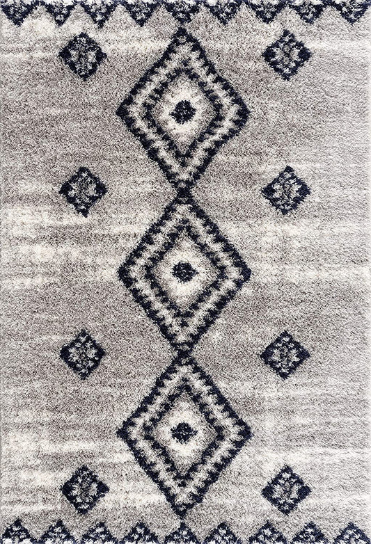 8' X 11' Gray And Navy Boho Chic Area Rug