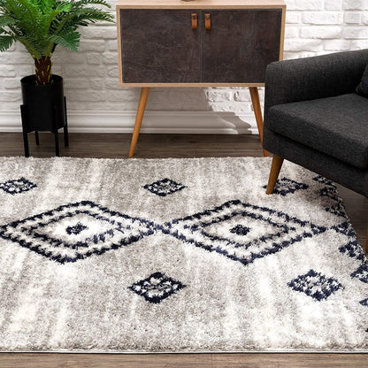8' X 11' Gray And Navy Boho Chic Area Rug
