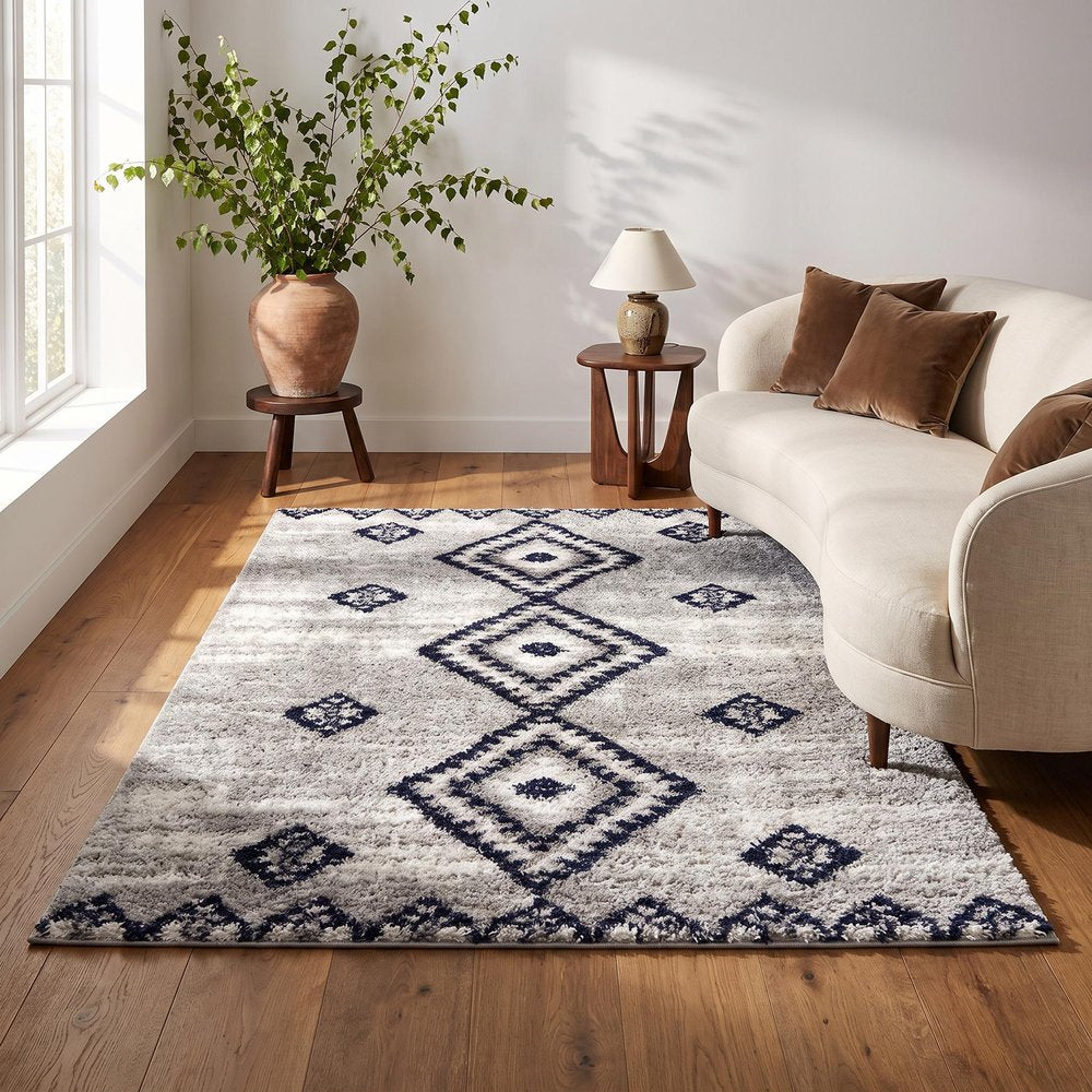 4' X 6' Gray And Navy Boho Chic Area Rug