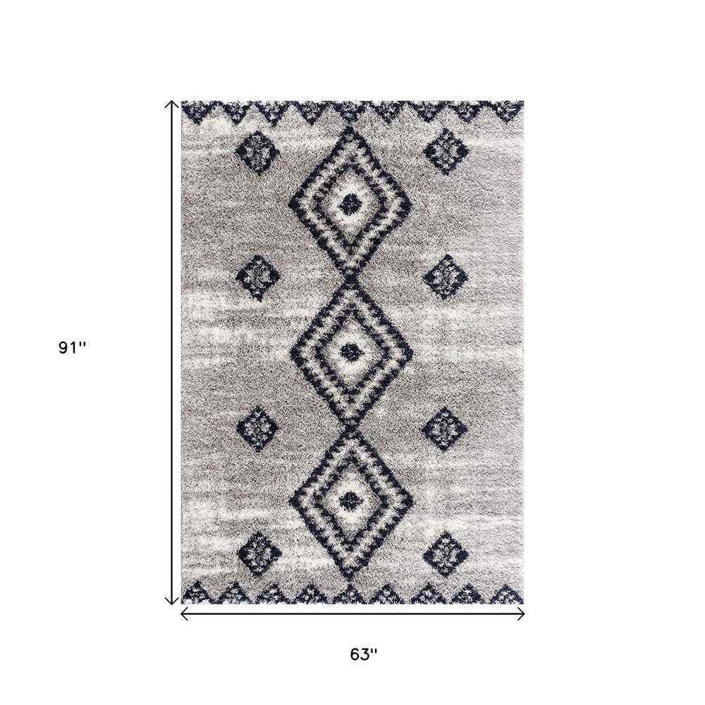 4' X 6' Gray And Navy Boho Chic Area Rug