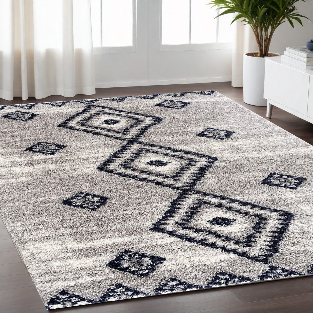 4' X 6' Gray And Navy Boho Chic Area Rug