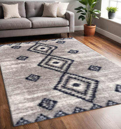 8' X 11' Gray And Navy Boho Chic Area Rug