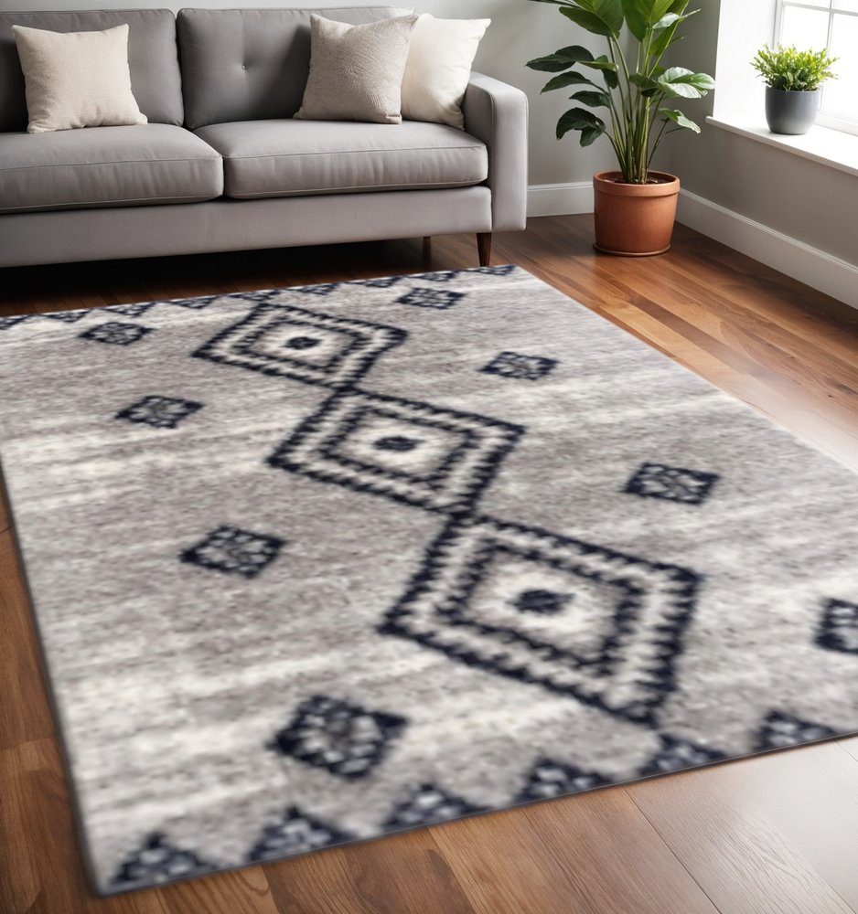 4' X 6' Gray And Navy Boho Chic Area Rug