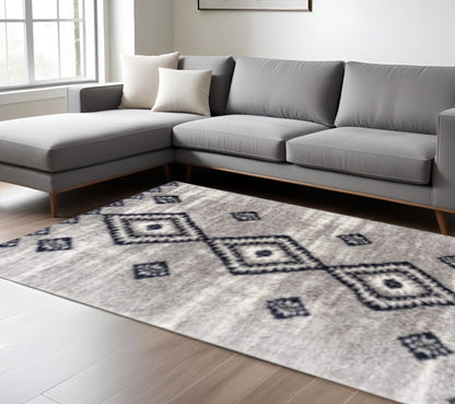 4' X 6' Gray And Navy Boho Chic Area Rug