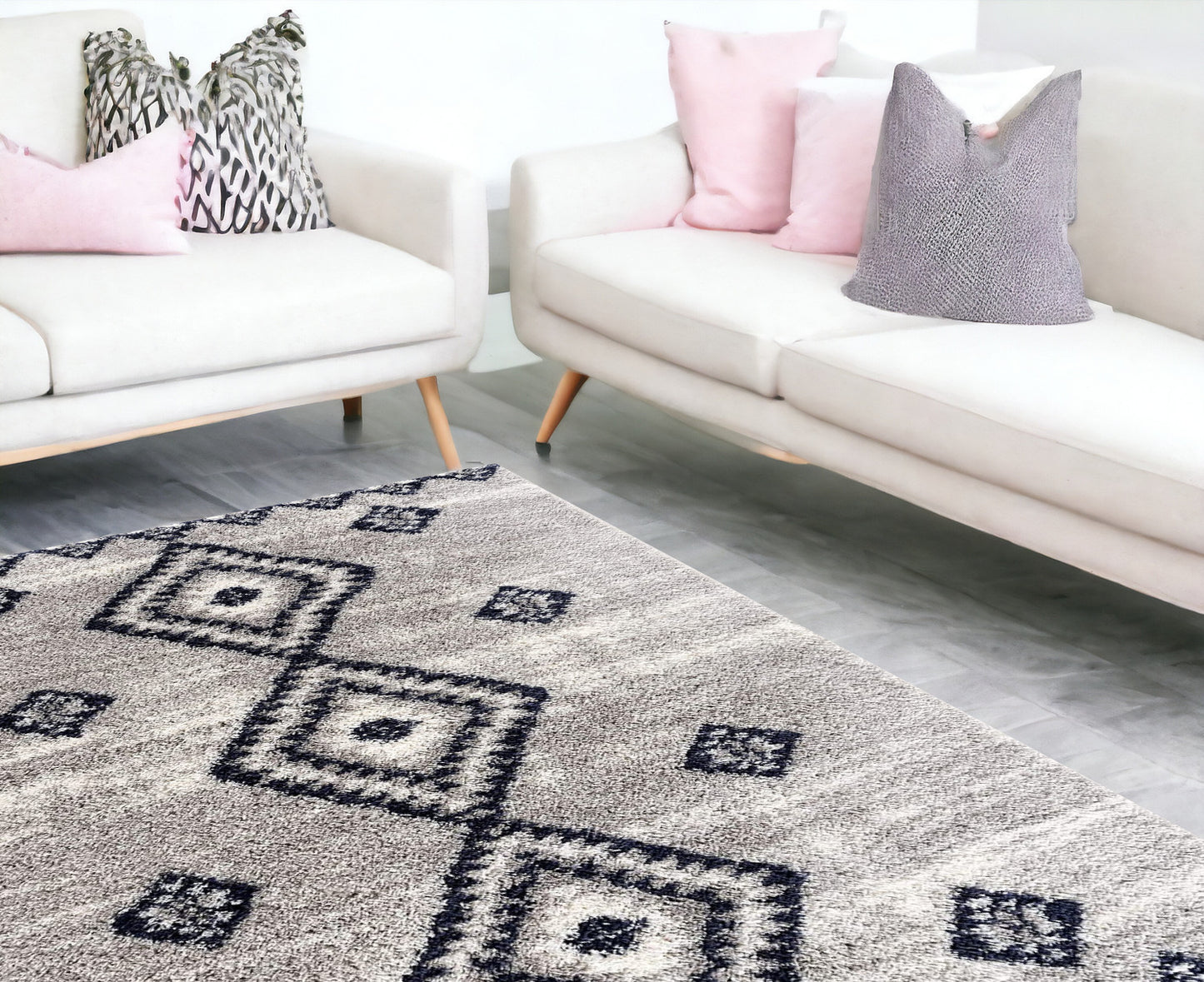 4' X 6' Gray And Navy Boho Chic Area Rug