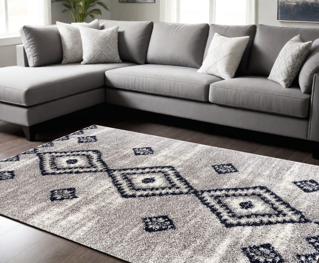 4' X 6' Gray And Navy Boho Chic Area Rug