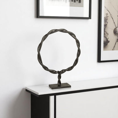 15" Black Metal Round Braided Tabletop Sculpture