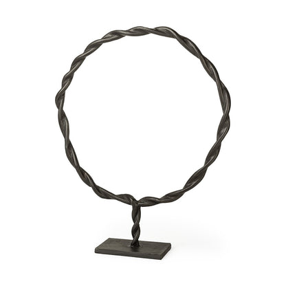 23" Black Metal Round Braided Tabletop Sculpture