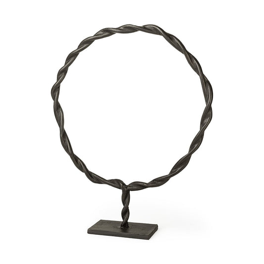 23" Black Metal Round Braided Tabletop Sculpture