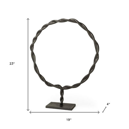 23" Black Metal Round Braided Tabletop Sculpture
