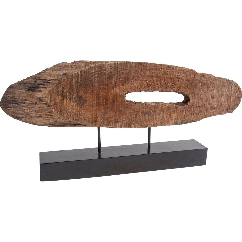 15" Brown and Black Wood and Metal Modern Abstract Tabletop Sculpture