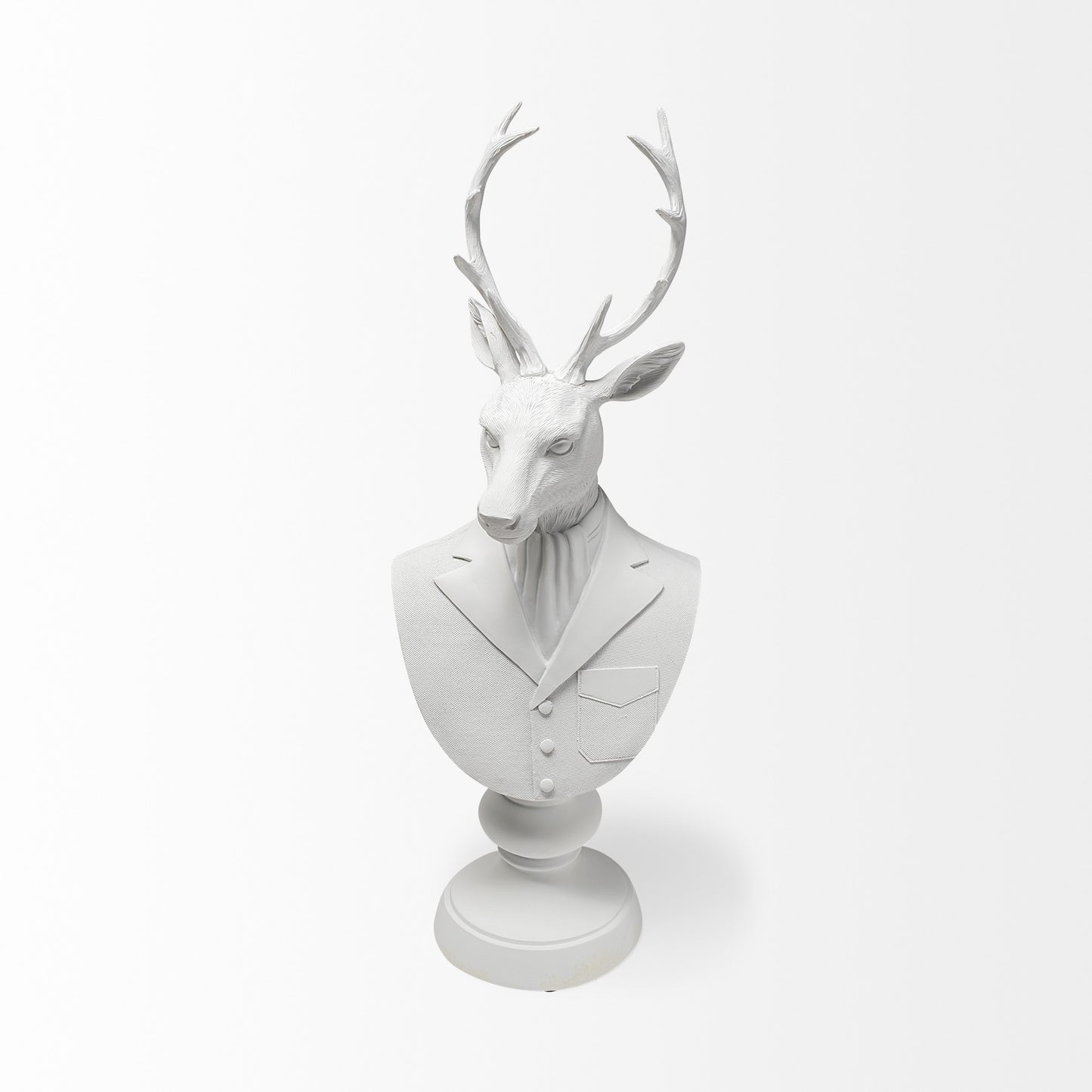 White Resin Suited Deer Bust Decor Piece