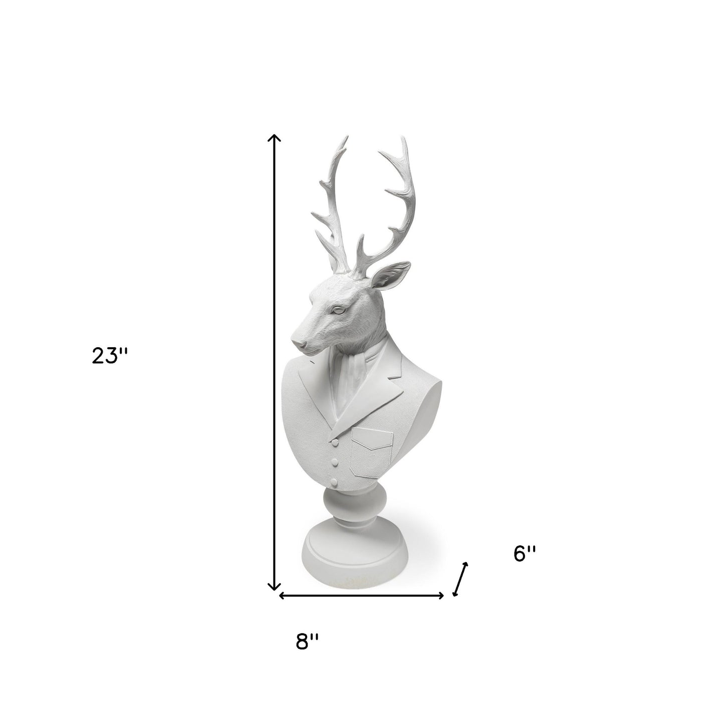 White Resin Suited Deer Bust Decor Piece