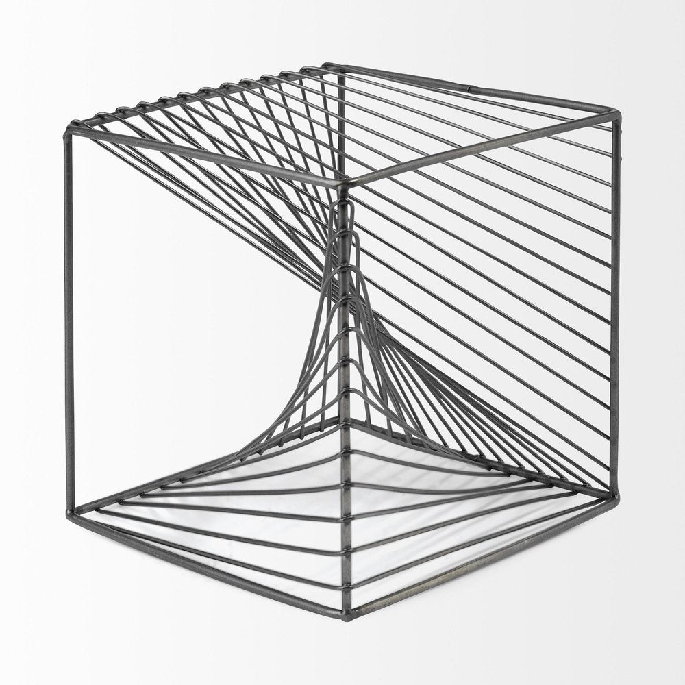 8" Silver Metal Cube Tabletop Sculpture