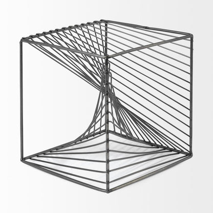 8" Silver Metal Cube Tabletop Sculpture