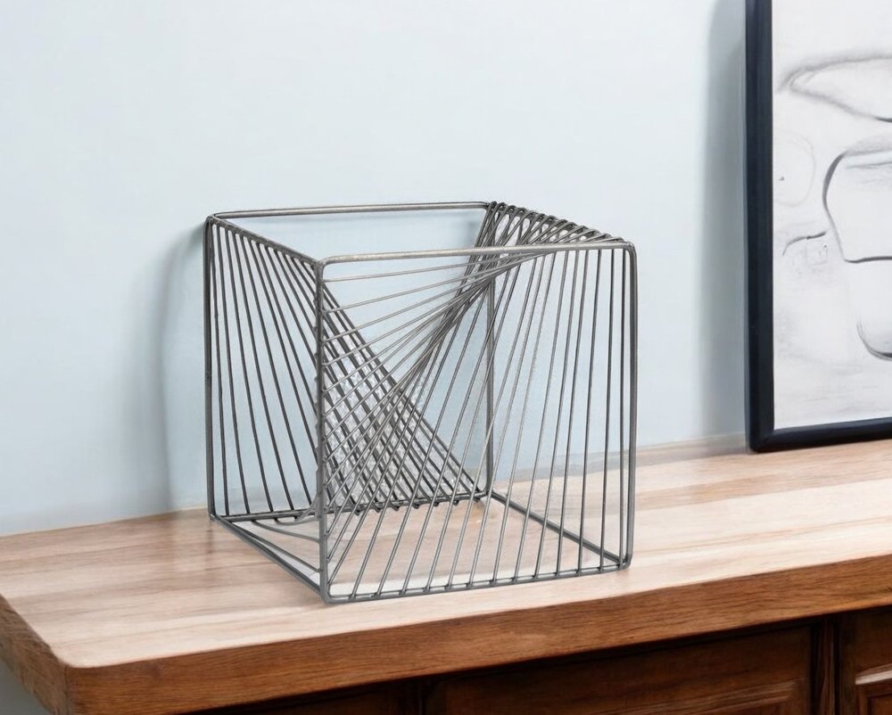 8" Silver Metal Cube Tabletop Sculpture