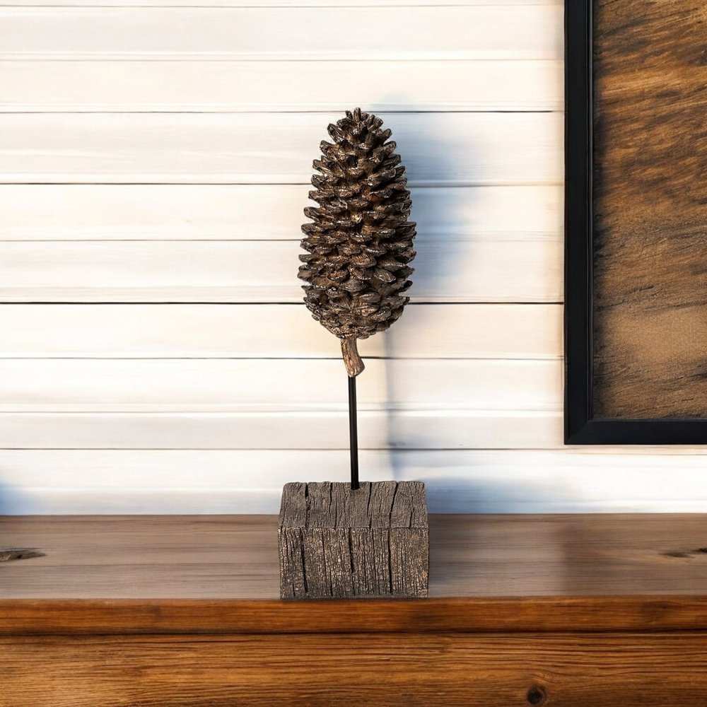 11" Golden Brown Resin Pinecone Tabletop Sculpture